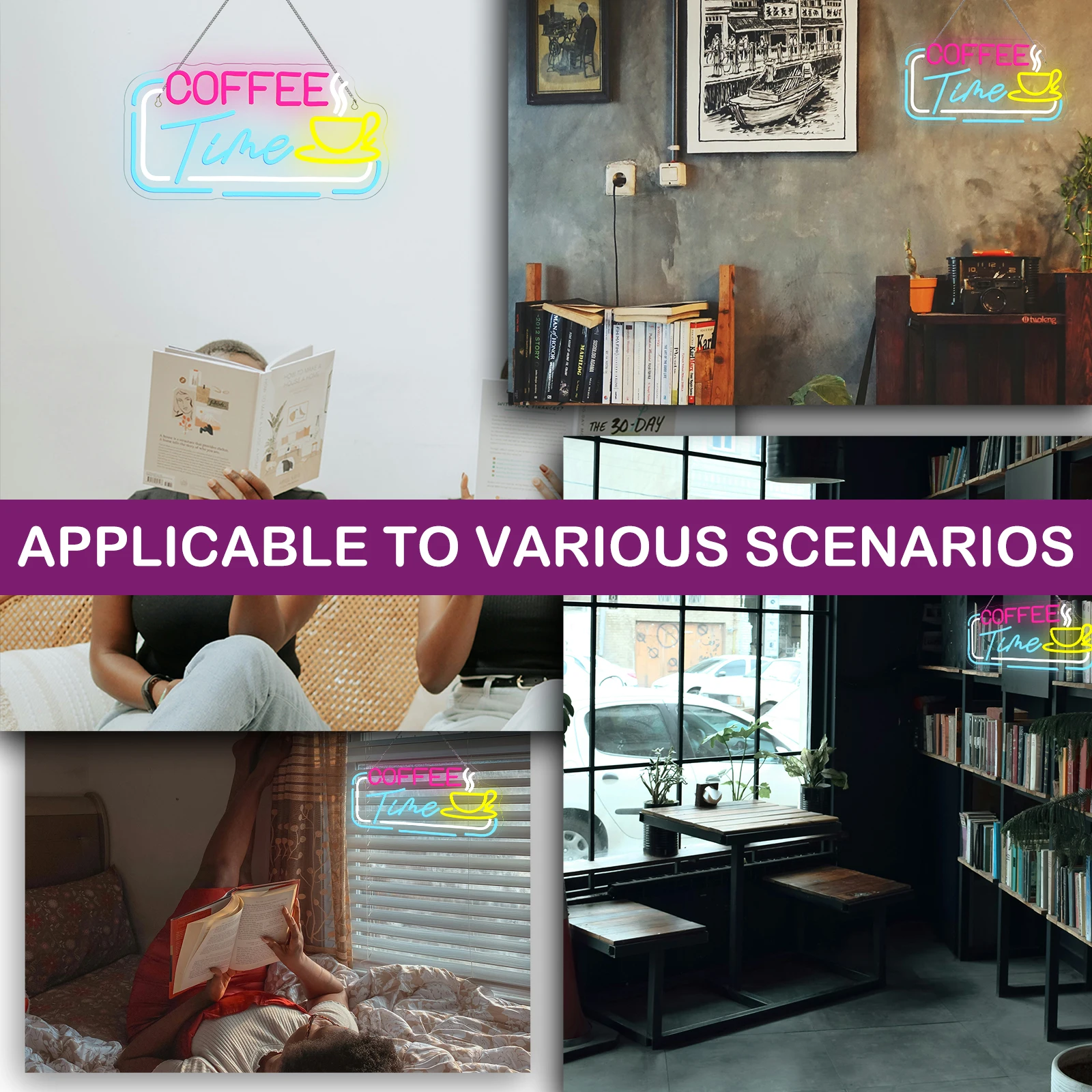 Coffee Time Neon Sign USB Dimmable Light Up Sign Wall Decor for Kitchen Retro Cofe Station Bar Area Cafe Lounge or Shop 