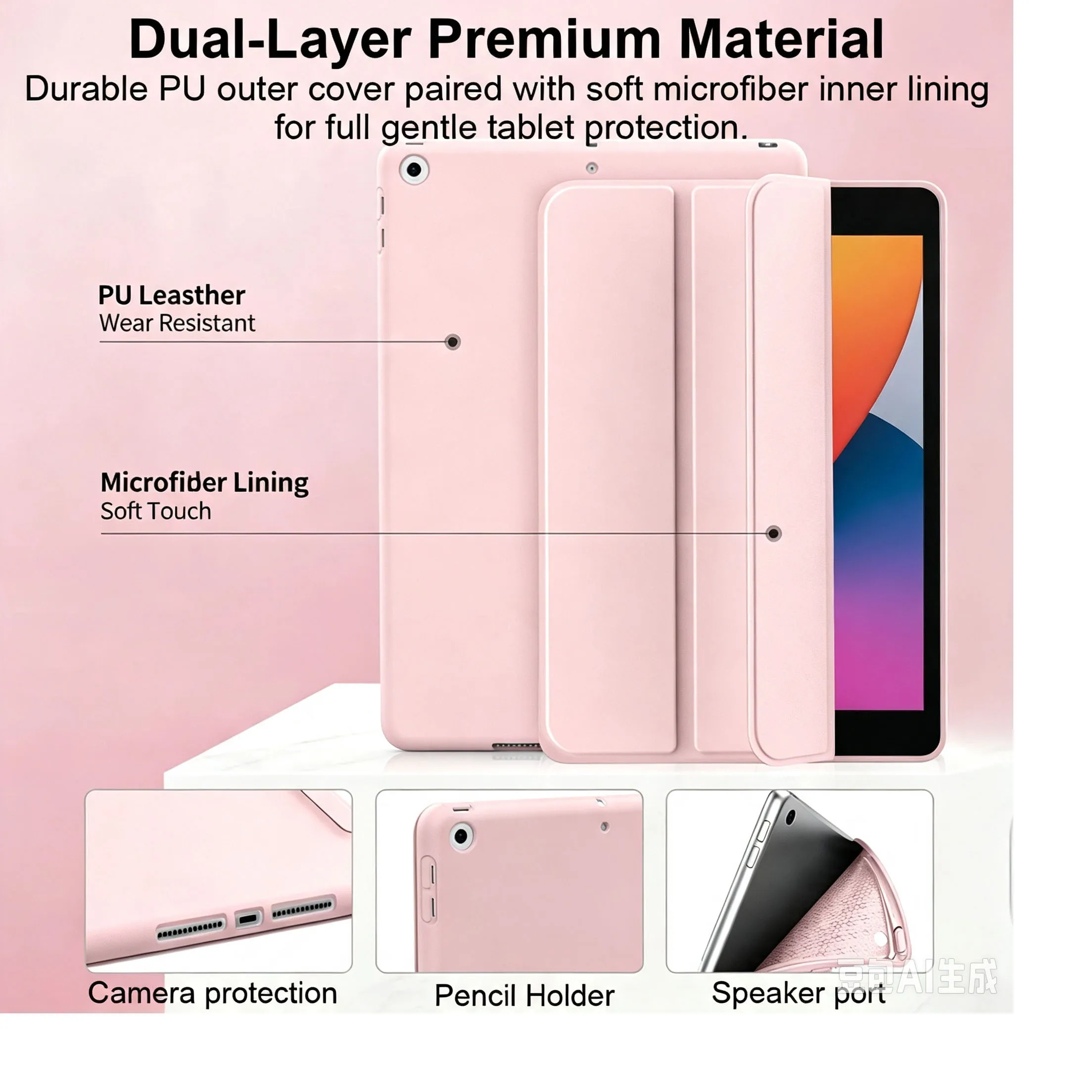 Tri-fold Flip Case For iPad 7th 8th 9th Gen 10.2inch 2019 2020 2021, Auto Wake/Sleep Soft Silicone Shell PU Protective Cover