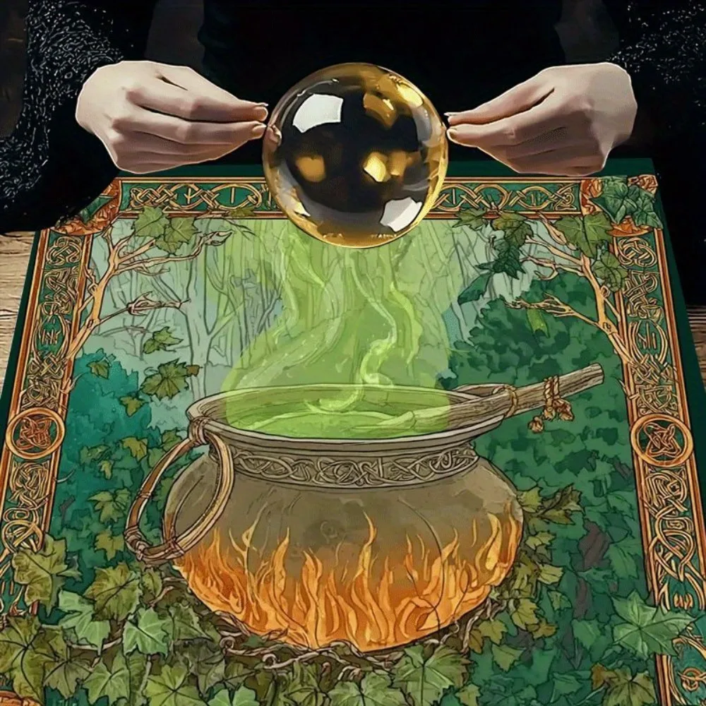 Tarot Tablecloth Multiple Sizes Printed Magic Forest Mystic Cauldron Altar Cloth Polyester Divination Prophecy Card Game Pad