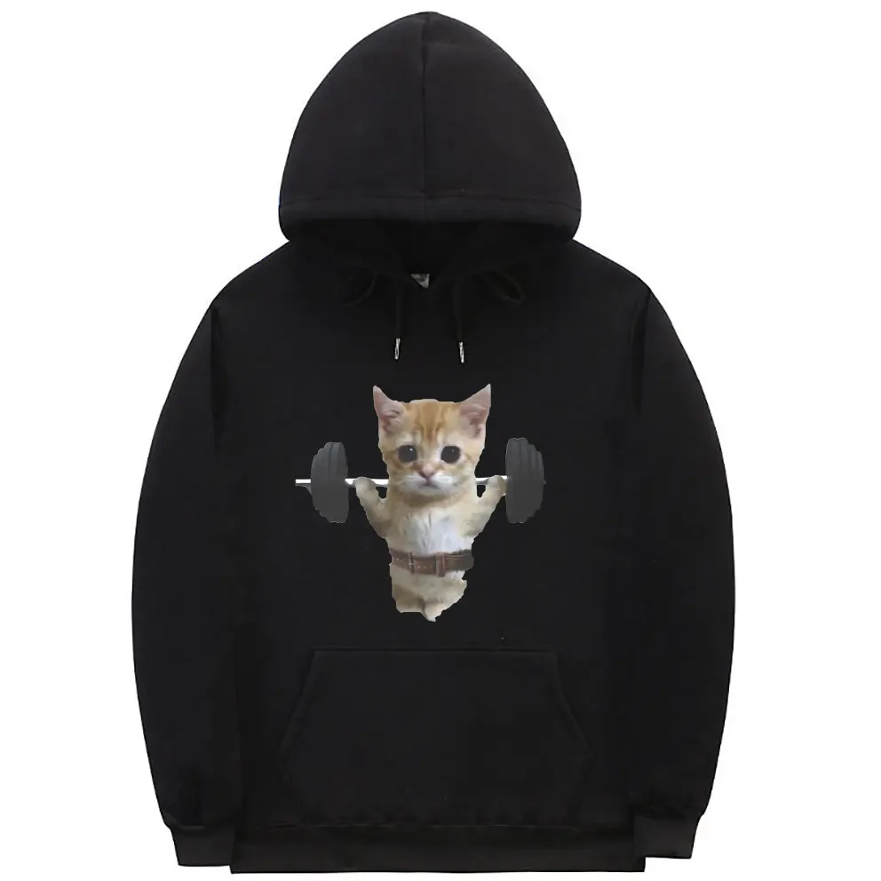 Funny Gym Sam Sulek Cat Graphic Print Hoodie Men Women Cute Fitness Pump Cover Hooded Sweatshirt Male Oversized Meme Streetwear