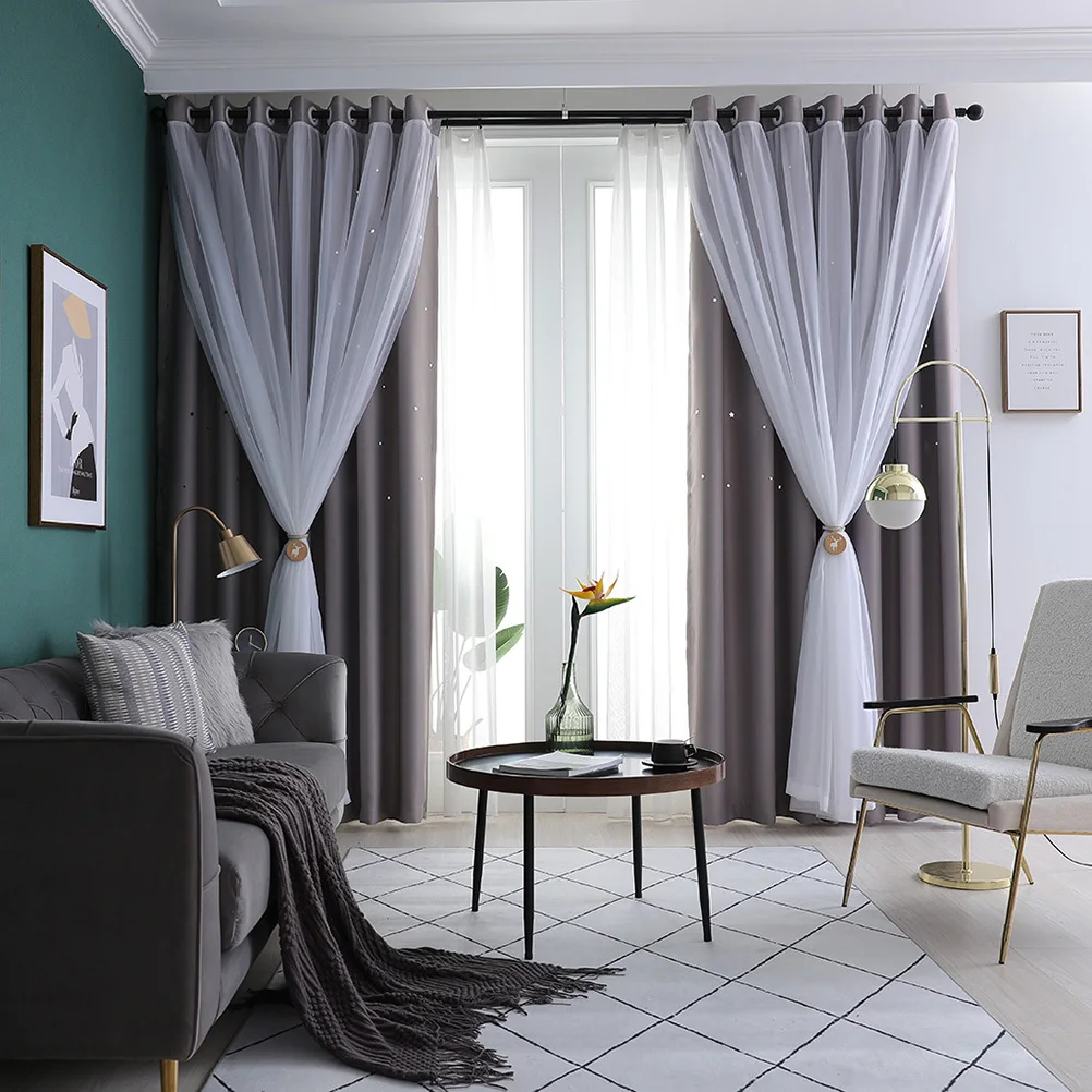 

1Pcs Double Layer Blackout Hollow-Out Curtain Grey 250x100cm Window Curtain Decorative for Living Room Bedroom