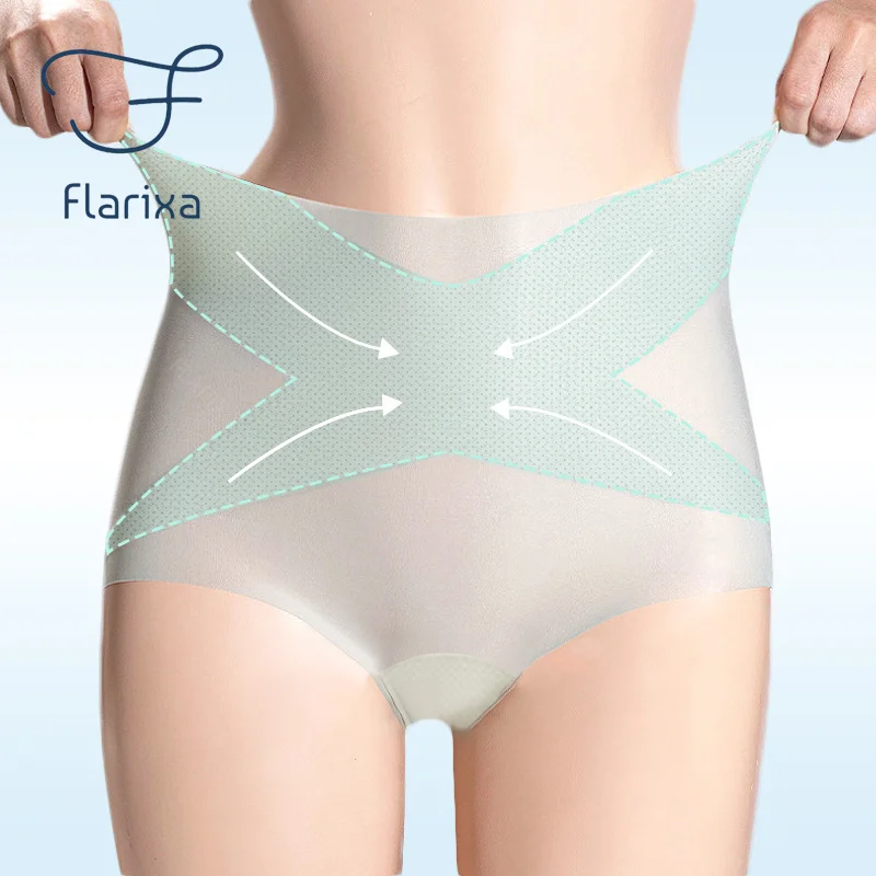 Flarixa lodowy jedwab bezszwowe majtki kobiet Ultra cienkie figi modelujące brzuch z wysokim stanem spodnie do kontroli brzucha bielizna do podnoszenia bioder