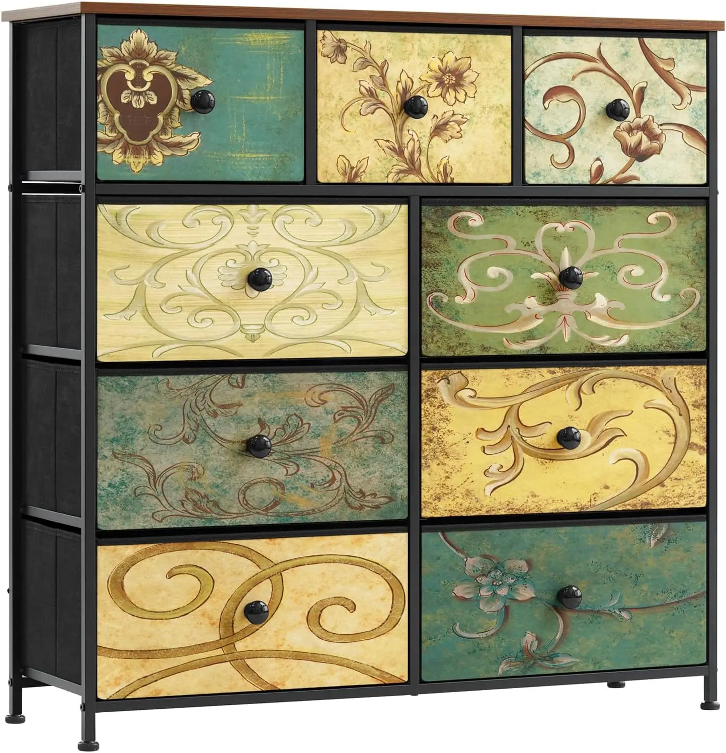 Comò, Cassettiera con 9 cassetti in tessuto, Cassettiera camera da letto, contenitore mobile, mobili per camera da let