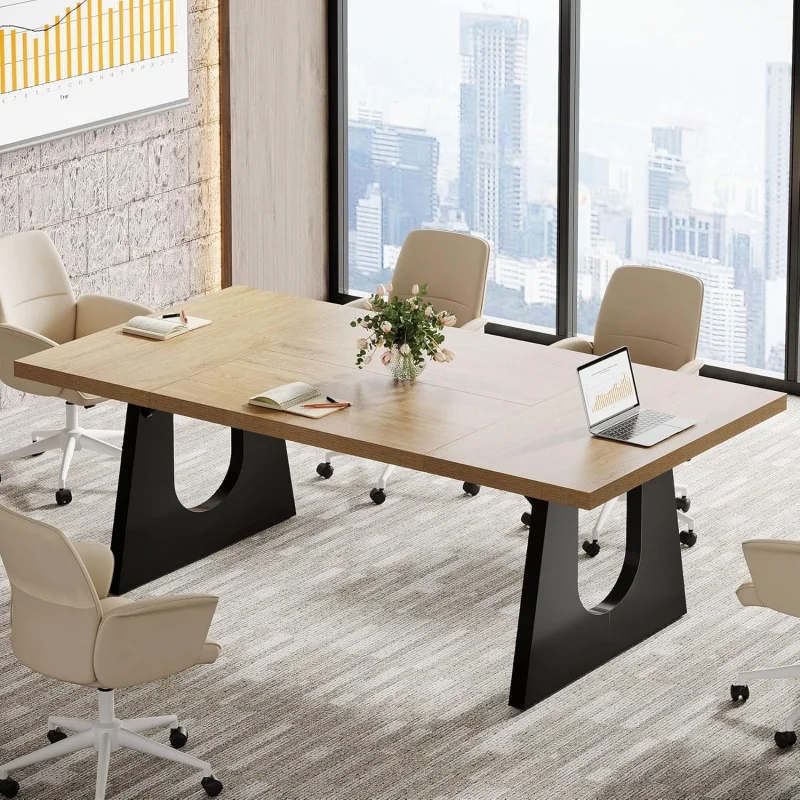 

2026 New：Large Conference Table, 70.9 Inches Rectangular Office Desk, Rustic Wood Conference Meeting Room Table 6