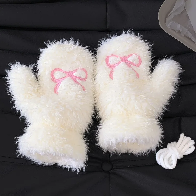 Koreanische Version Ins Schleifen-Plüsch-Ohrenwärmer für Damen, Herbst- und Winter-Fahrrad-Wärmer aus Lammfell, süßes Schnür-Stirnband – Detail 6