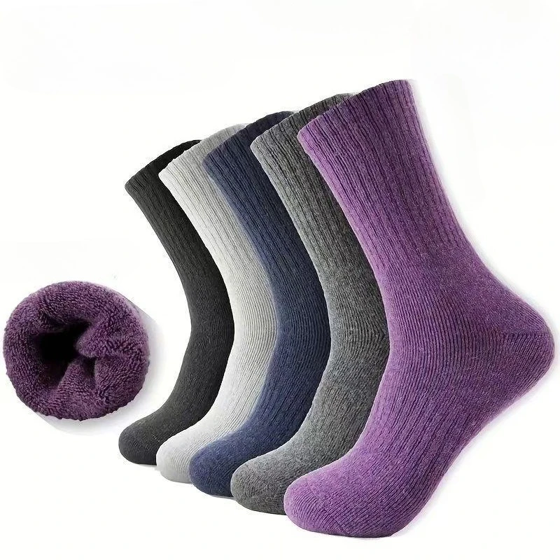 

5 pairs of new socks for women in autumn winter thickened mid tube socks plush insulation simple comfortable mid tube socks