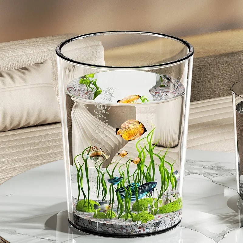 Simple Plastic Fish Tank Highly Transparent and Shatter-Resistant Round Imitating Glass Fish Tank Tabletop Small Aquarium Box