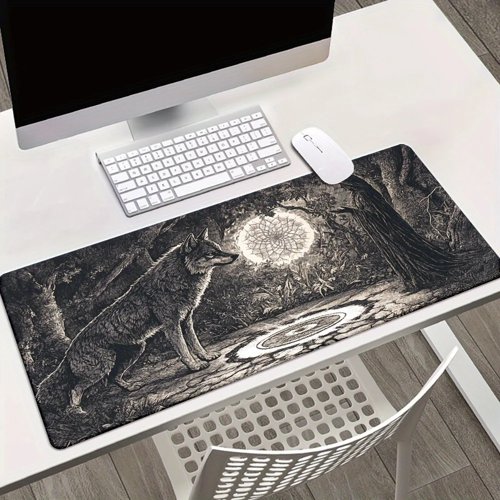 

Черно-белый коврик для мыши Black White Wolf, игровой настольный коврик с нескользящей резиновой основой, большой коврик для мыши для ПК, ноутбука, клавиатуры, офиса