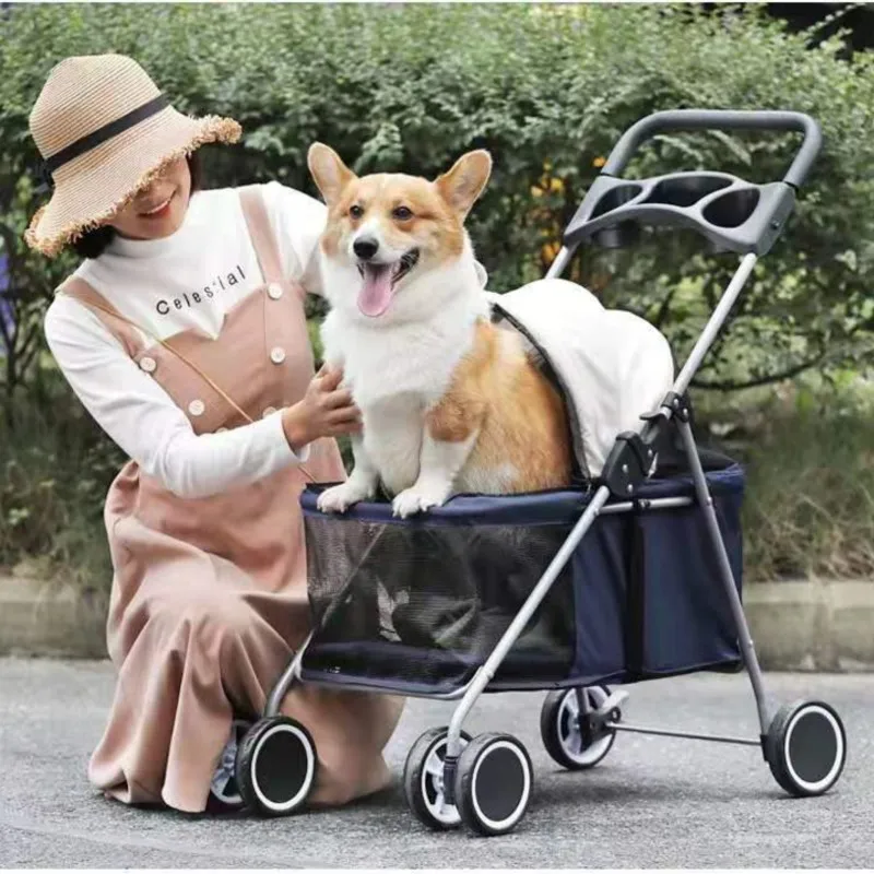 Luxury Pet Cat Stroller Baby Stroller Newborn Foldable 4 Wheels Shock Absorption Stroller Dog Transporter Carrier&Raincover Gift