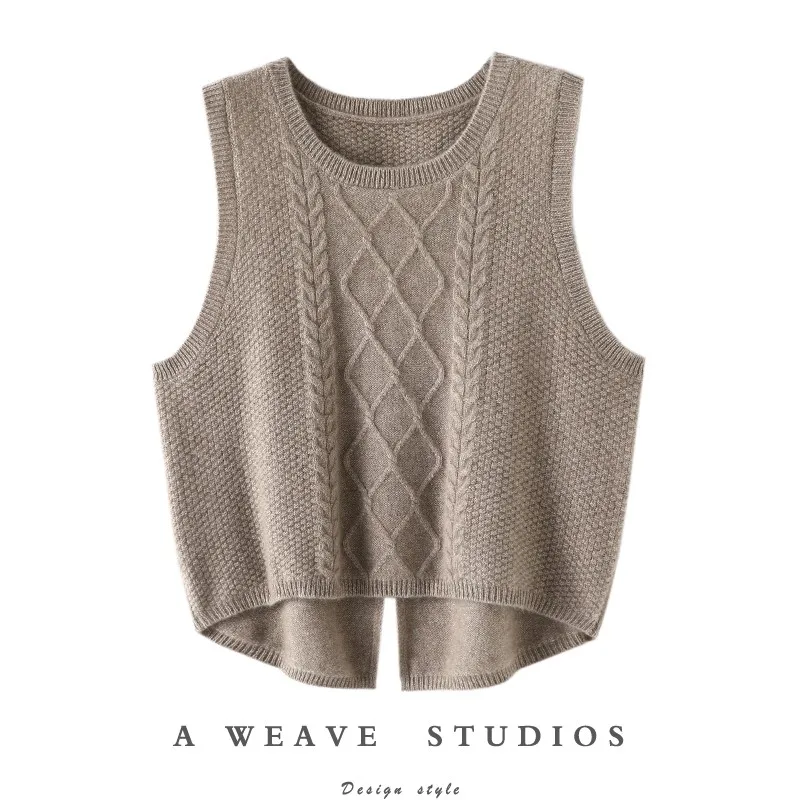 Warm Knitted Vest Women's Sleeveless Back Split Pure Base Shirt Autumn Winter Vest Top Breathable Comfortable Casual Style