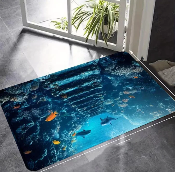 Modern Style Carpet Door Mat Ocean Surface Rendering Top View for Bedroom Living Room Kitchen Home Holiday Decoration Carpet