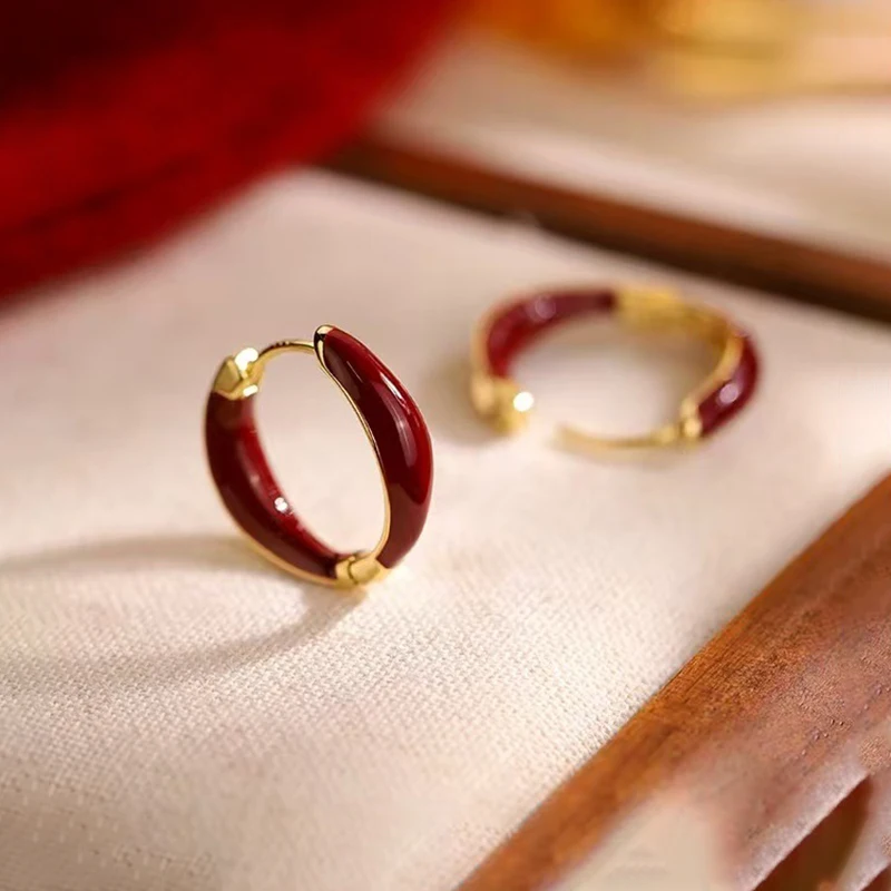 925 Silver Needle Encore Red Round Hoop Earrings For Women Party Classic Fine Jewelry Light Luxury Exquisite Accessories view 3