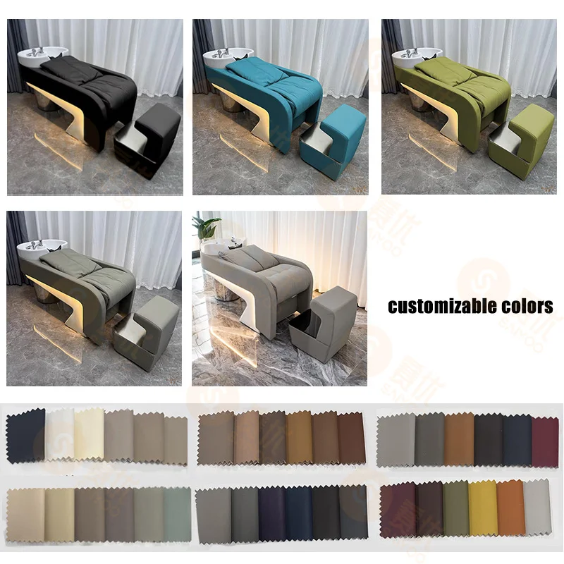 Beauty Salon Hair Washing Chair Shampoo Bed With Colored Lights Massage Function Water Outlet