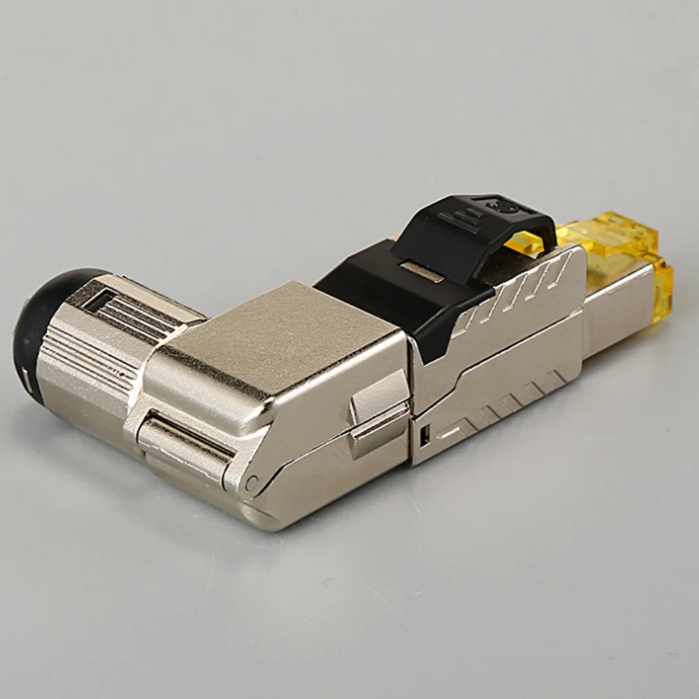 A56X 2 قطعة RJ45 كامل محمية سبائك الزنك المكونات الميدانية 90 درجة بزاوية CAT8 STP المجال إنهاء موصل نوع بلا أدوات