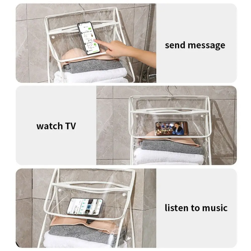 Waterproof Hanging Clothes Bag Touchscreen Phone Pocket Transparent Bathroom Storage Bag Large Capacity Shower Clothes Organizer