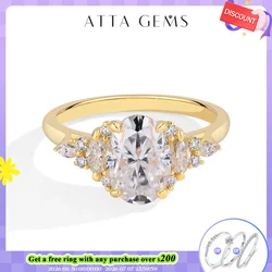 ATTAGEMS Luxury D VVS1 Color 2.5CT Oval Cut Moissanite Diamond Ring for Women Solid 10K 14K 18K Yellow Gold Wedding Fine Jewelry