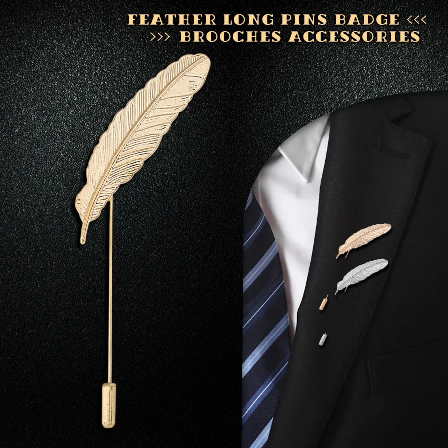 Simple Fashion Long Brooch Pins Badge Ornaments Metal Leaf Feather shape Brooches Women Men Suit Clothing Decorative Accessories