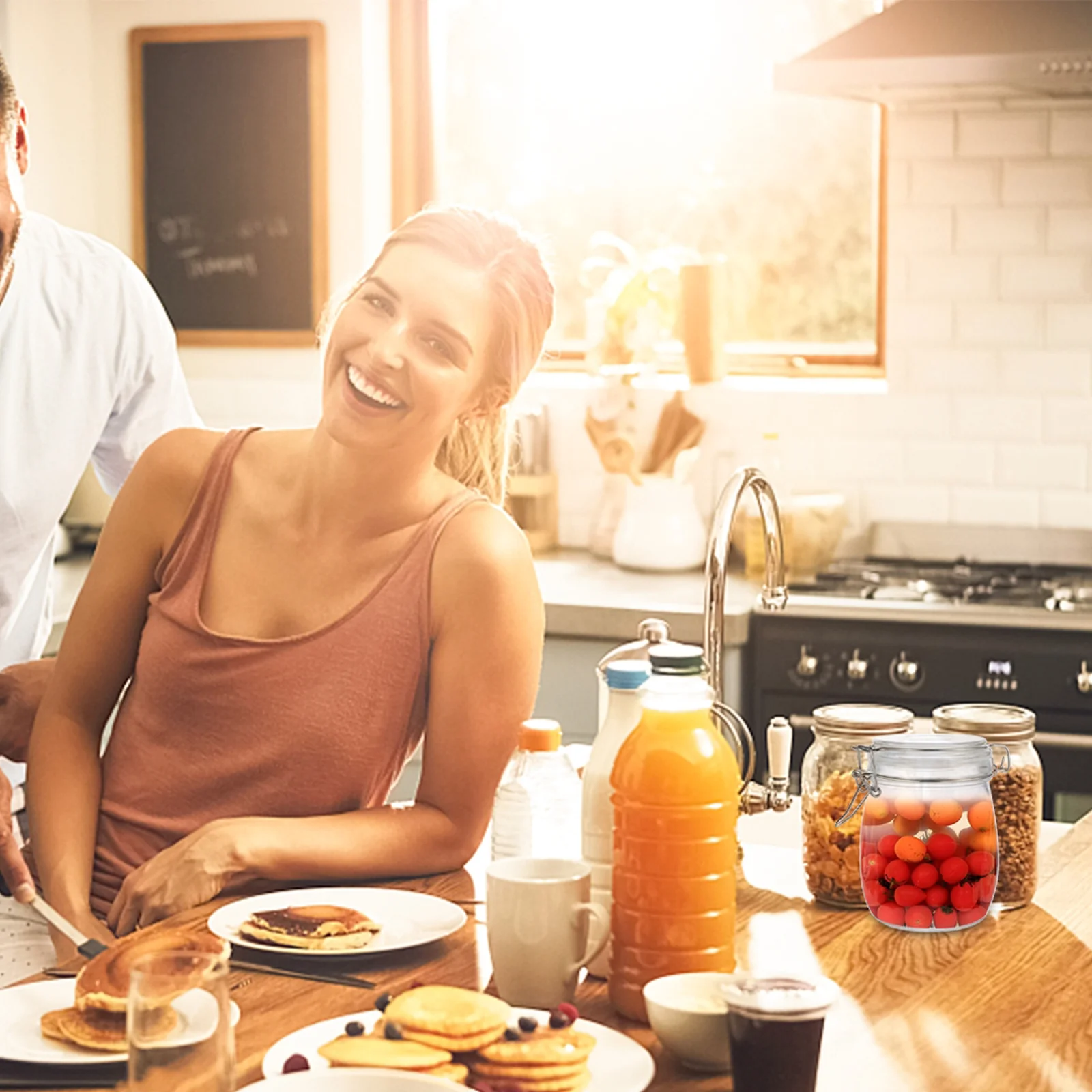 

1Pcs Storage Jar Glass Food Container for Kitchen Tea Coffee Beans Cereal Rice Dry Goods Sealed Transparent Jar with Stainless