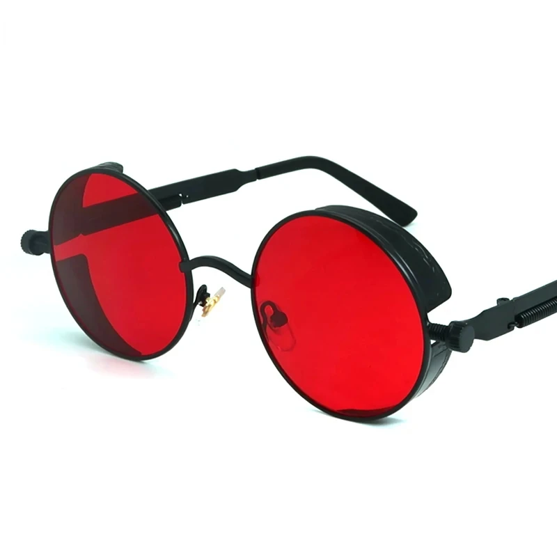 

Vintage Steampunk Red Sunglasses Men Round Punk Alloy Metal Retro Sun Glasses Women 2025 Goggles Gothic Style Shades