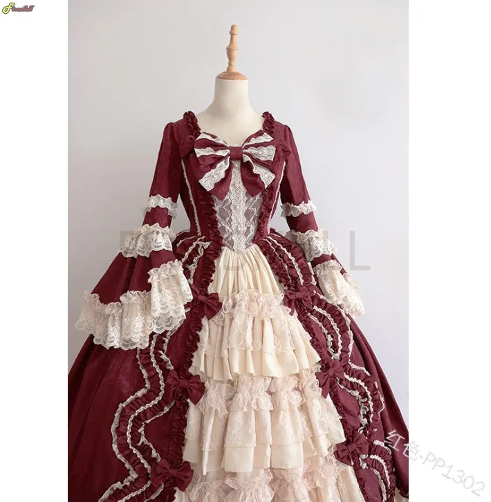 Anime Lolita Cosplay Princess Dress For Women Cute Bow Lace Chiffon Stitching Dresses Ladies All-match Large Swing Skirts New