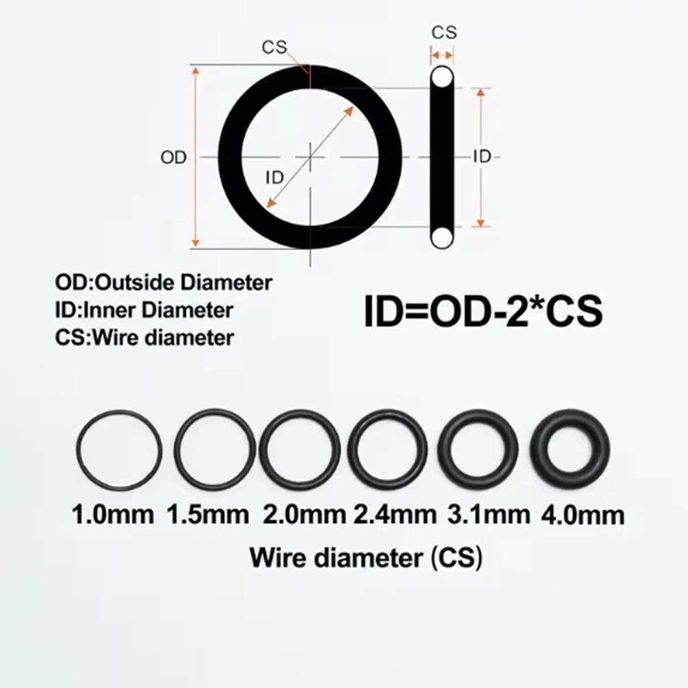 CS 1.8mm Black NBR O-ring ID 7.5/8/8.5/8.75/9-11.8mm Sealing Gasket Insulation Alkali Acid Resistant High Temperature Resistance