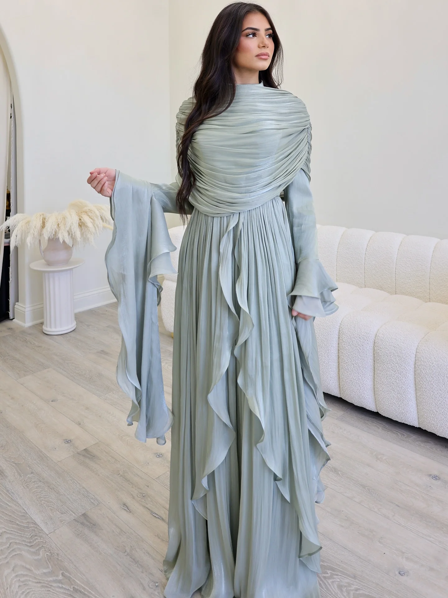 

BJTZ 2026 Spring Autumn Women Elegant Ruffle Trim Slim Fit Party Dress Fashion Casual Dresses