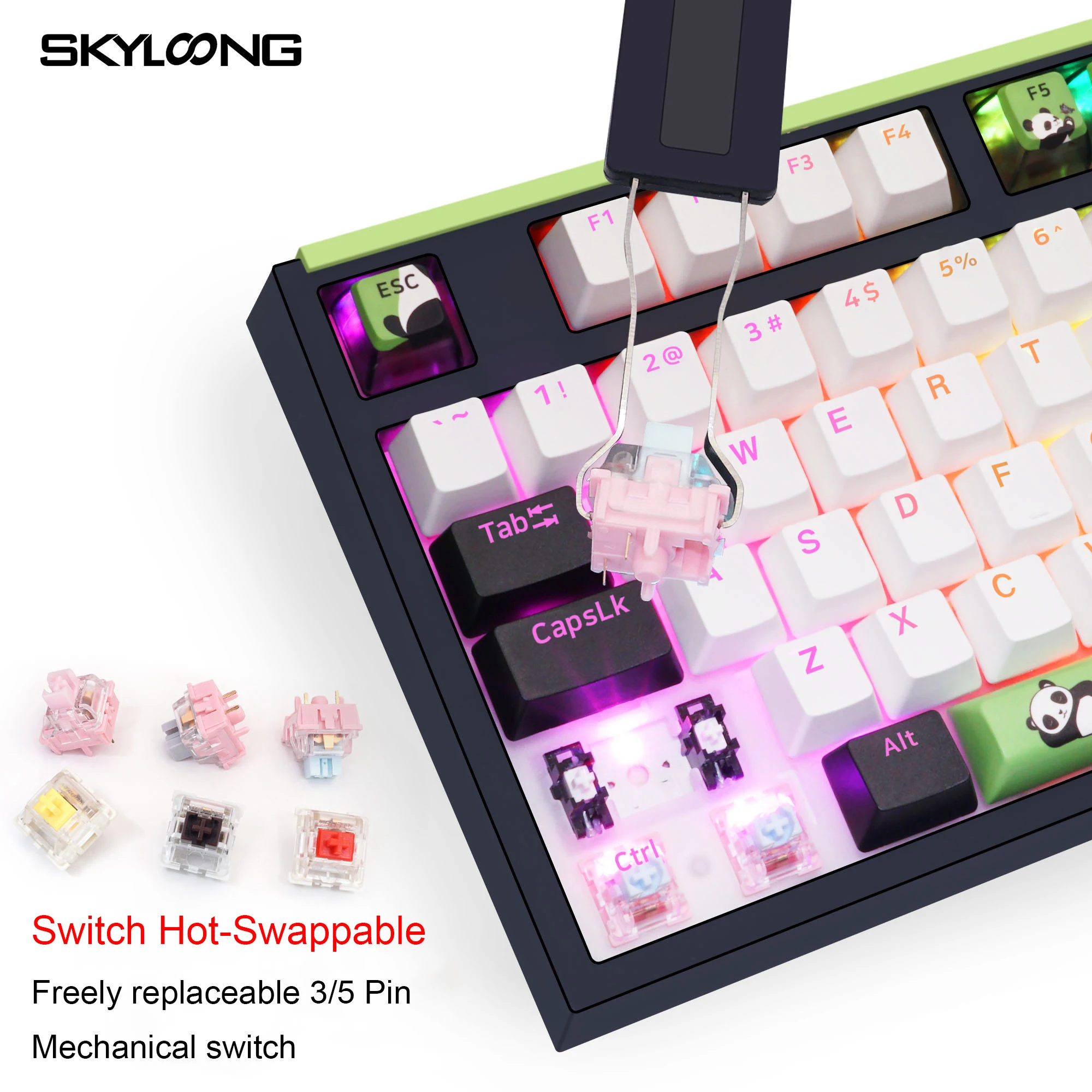 Imagem -05 - Skyloong Qmk Via Teclado Mecânico Gk21 68 75 87 Tkl Pacote Vendas Pbt Panda Keycaps Quente-swappable Usb-c Teclado Gamer com Fio