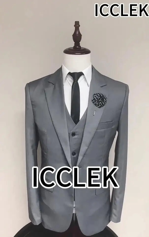 Fashion Handsome Dark Gray Mens Suits Groom Blazer Wedding Suits For Best Men Slim Fit Groom Tuxedos For Man(Jacket+Vest+Pant)