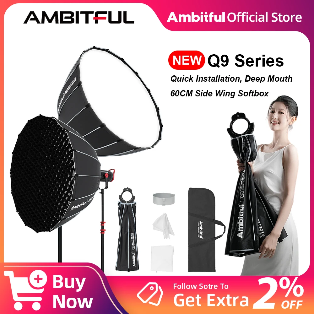 

AMBITFUL Q9 Deep Mouth Bowens Mount LED flash Side wing Qucik release Softbox Softbox 60cm 90cm