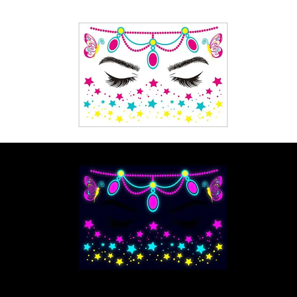 Pegatinas fluorescentes que brillan en la oscuridad, decoración luminosa para cara, pintura corporal, tatuajes brillantes, mascarada, novedad