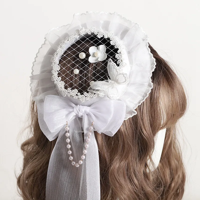 Lolita japoński elegancki cylinder ręcznie robiony róża generacja biały ślub czarny akcesoria Lolita