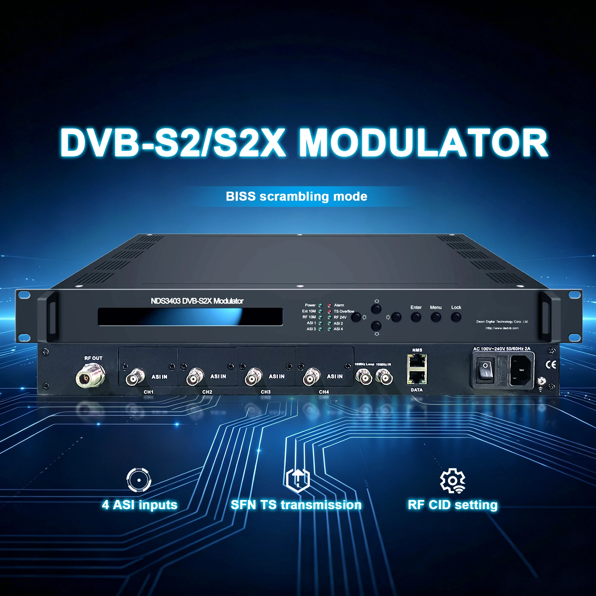 DVB-S2/S2X Modulator, ASI&IP to DVB-S/S2/S2X RF Converter with BISS Encryption, NMS Remote Control for Satellite Broadcast