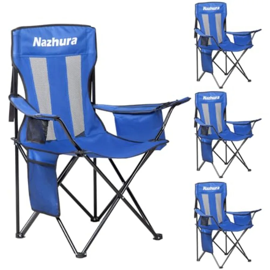 

4 Pack Outdoor Camping Chairs Folding Portable with Cooler Pouch Mesh Backrest Cup Holder Pocket Blue