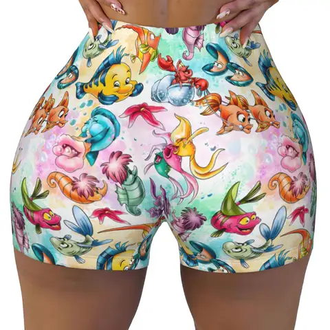Custom Women's Littles Anime Mermaides Workout Yoga Shorts Fish Manga Athletic Gym Biker Running Shorts