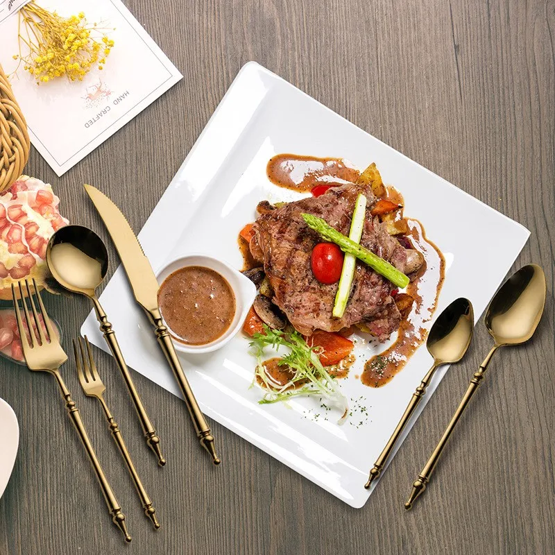 Legend 304 stainless steel Western dining set, French luxury retro style, hotel restaurant knife, fork, dessert spoon set