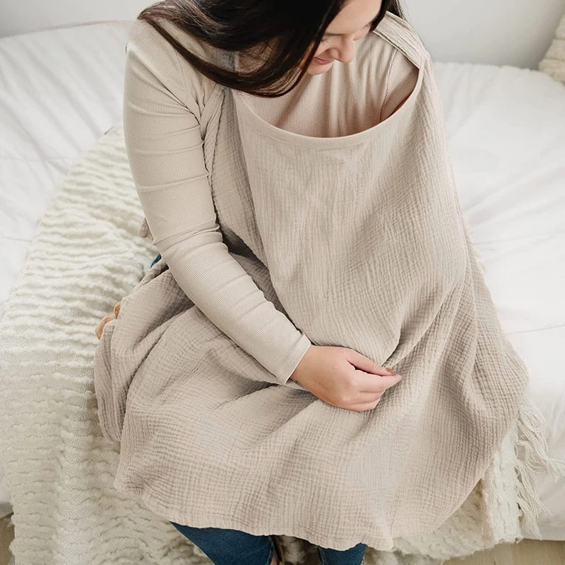Nursing Cover for Breastfeeding Lightweight Breathable Cotton Blend Shawl with Open Neckline, Full Modesty & Compact Carry Pouch
