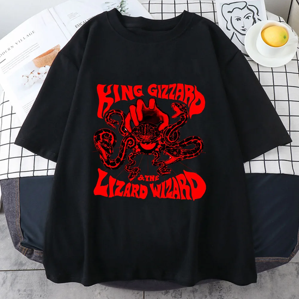 King Gizzard & The Lizard Wizard Harajuku T Shirts 100% Cotton Snake Pattern Originality T-shirts Women/men Round Neck Design