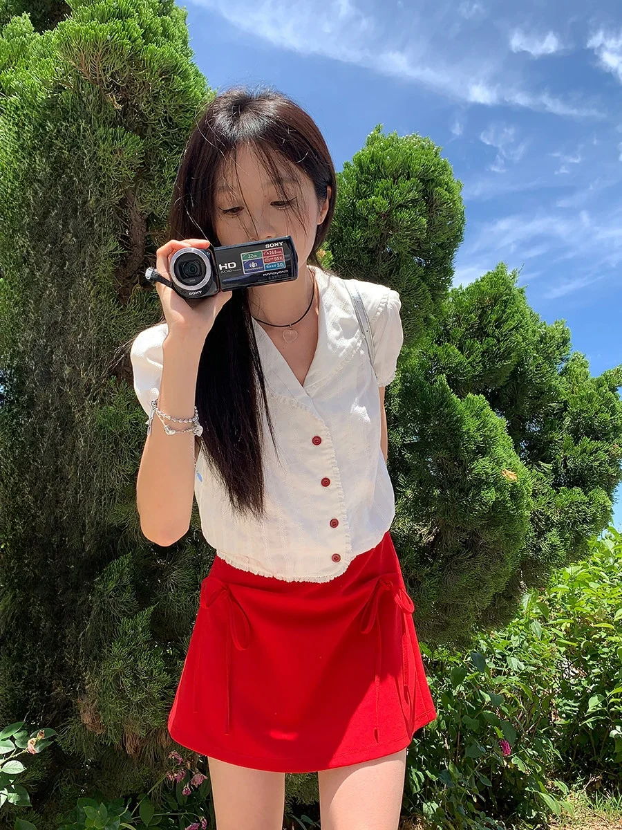 

Sinbounboun Women's ort Sve irt Summer Design Sensation Navy Collar Bubble Sve White Cotton Breathable Thin Cotton ...