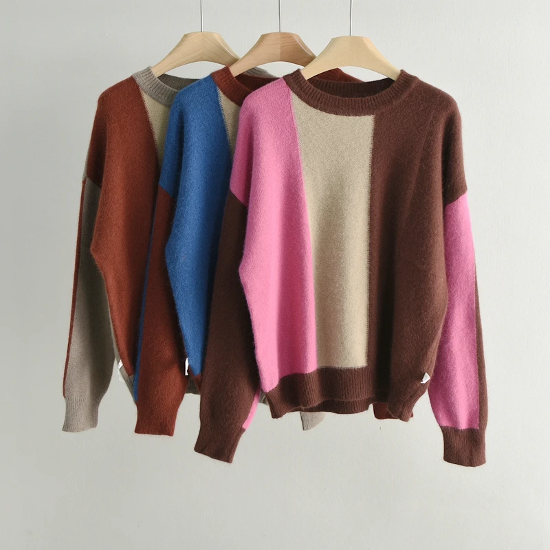 

Soft Comfortable round Ne Color Blo Camere Blend Loose Long Sve Knitted Sweater Women's Autumn Winter Casual Sle B...