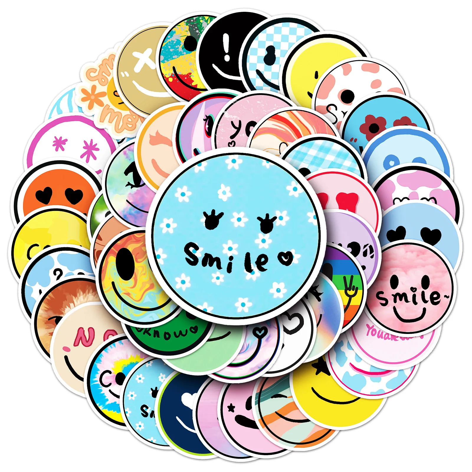 50/100Pcs INS Novelty Cartoon Cute Kawaii Smile Face Stickers PVC Waterproof Stickers Decals For Kids Boys Girls Toys Gifts