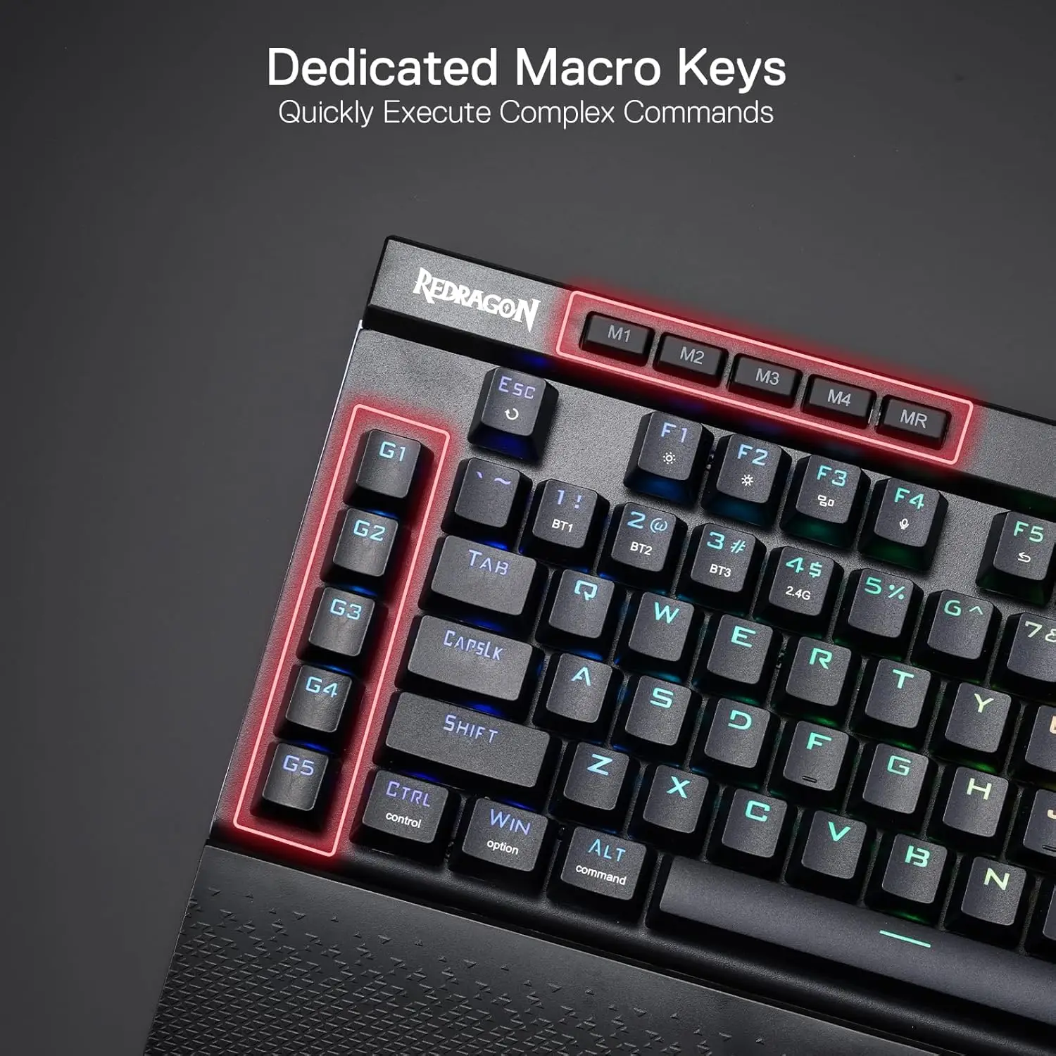Redragon K587 PRO TKL RGB 3-Mode لوحة مفاتيح ميكانيكية لاسلكية 87 مفتاحًا للألعاب، مسند معصم قابل للفصل، مفاتيح حمراء خطية قابلة للتبديل السريع