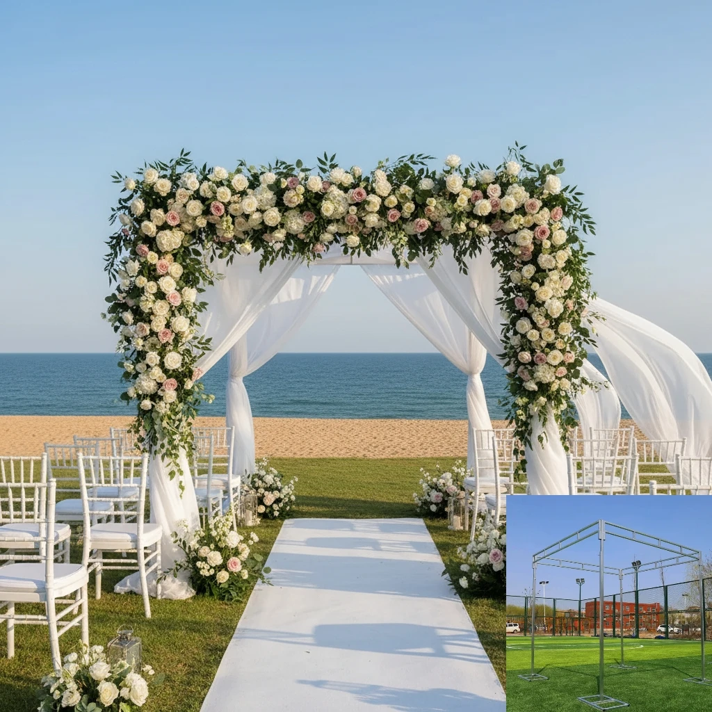 

Adjustable height four corner square pavilion decoration, wedding party outdoor family princess pavilion decoration