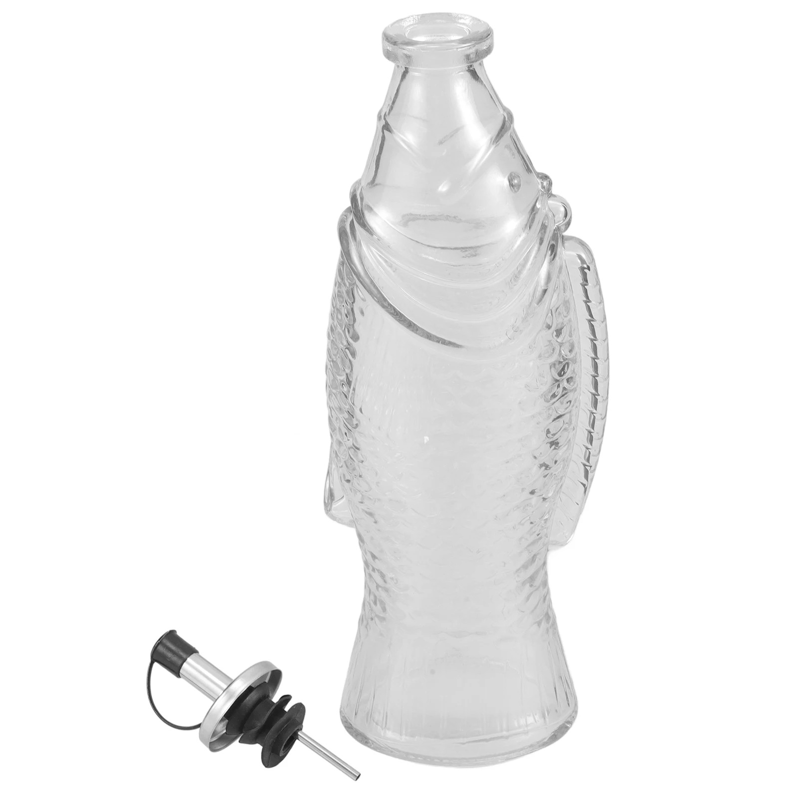 

Unique Fish-Shaped Glass Oil Bottle 500ml Clear Condiment Dispenser Large Capacity Ergonomic Grip Cooking Vinegar Holder