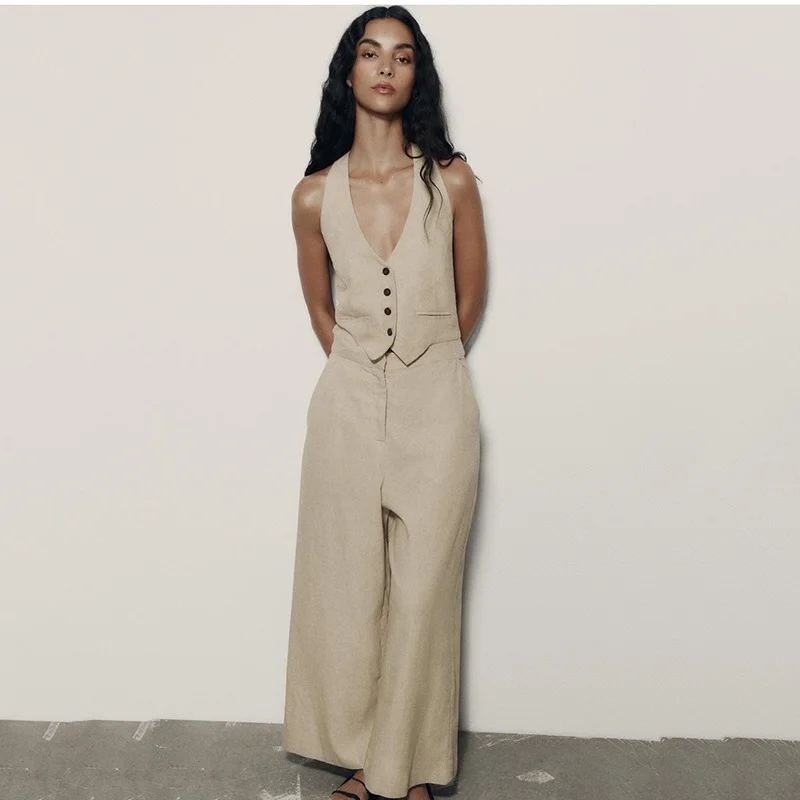 

Sli Bal Ne Hanging Vest Sle Straight Leg Pants Summer New Arrival Women's Faionable Jumpsuit