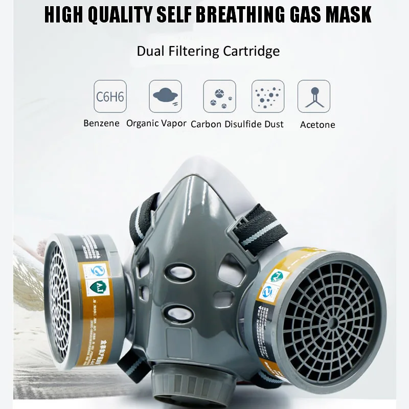 Electric Powered Air Purifying Half Face Chemical Gas Respirator Dual Filters Work Safety For Industrial Weld Painting Spraying