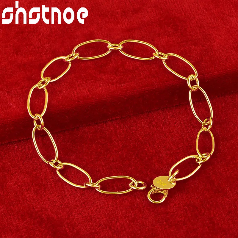 

SHSTONE 24K Gold Elliptical Bracelet For Woman Fashion Jewelry Lady Exquisite Hand Chain Party Engagement Wedding Birthday Gifts