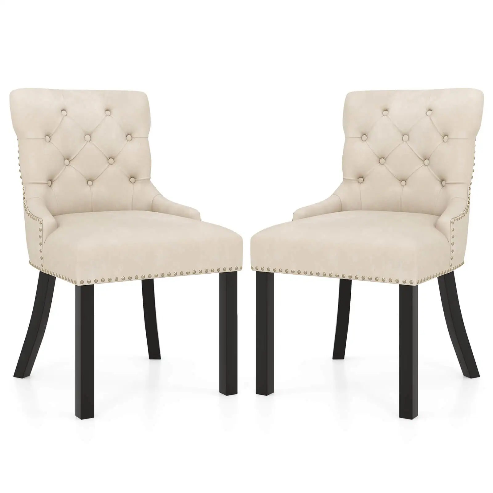 Upholstered Dining Chairs Set of 2 w/ Rubber Wood Legs Padded Seat Nailhead Trim