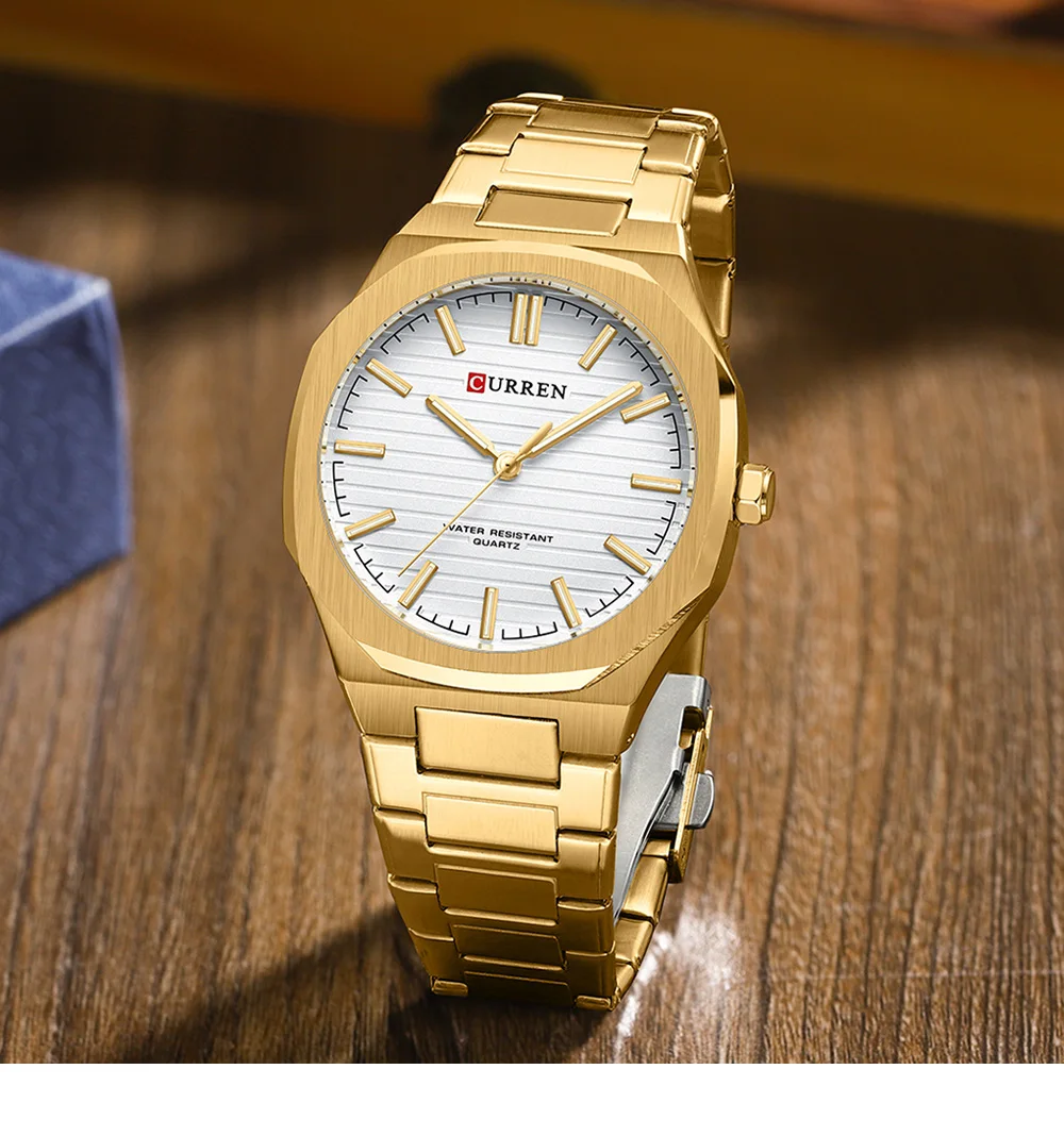 CURREN Minimalistische Herrenuhr mit Edelstahlarmband und Leuchtzeigern, klassische Business-Quarz-Armbanduhr für Männer – Detail 17