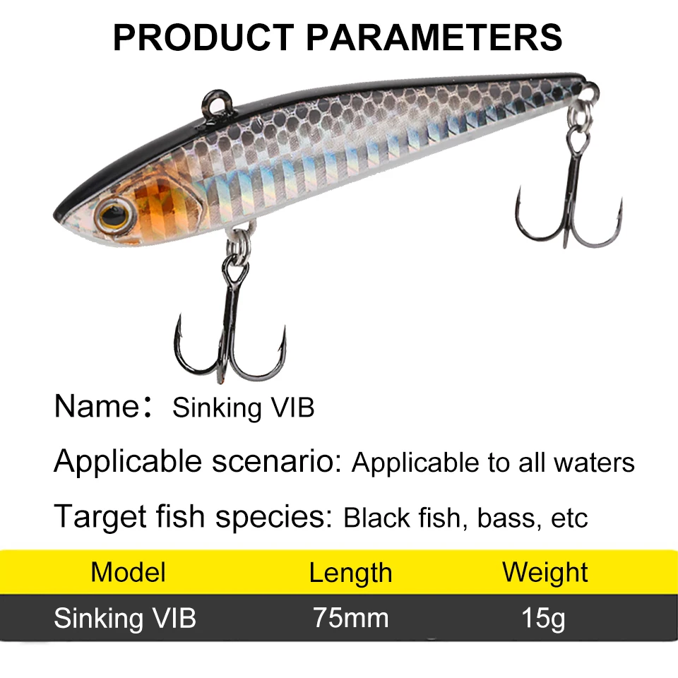 1Pcs Sinking VIB Mini Fishing Lures 75MM/15G Slight Winter Wobblers Vibration Hard Baits 3D Fisheyes Swimbait For Perch Carp