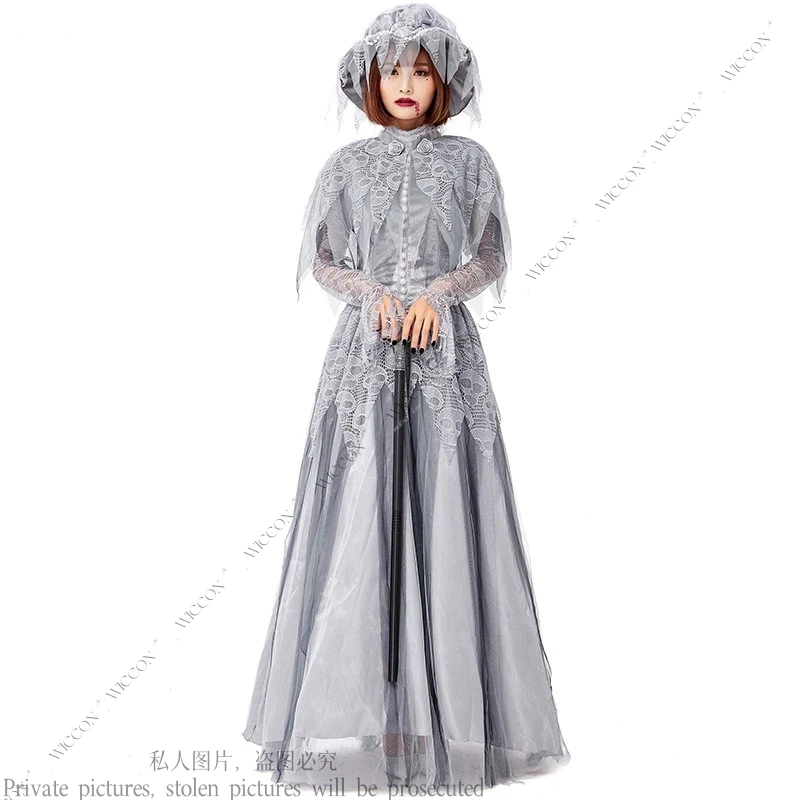 Ghost Bride Retro Style Skeleton Ghost Bride Halloween Ghost Festival Cosplay Costume Lace Princess Dress Halloween Party